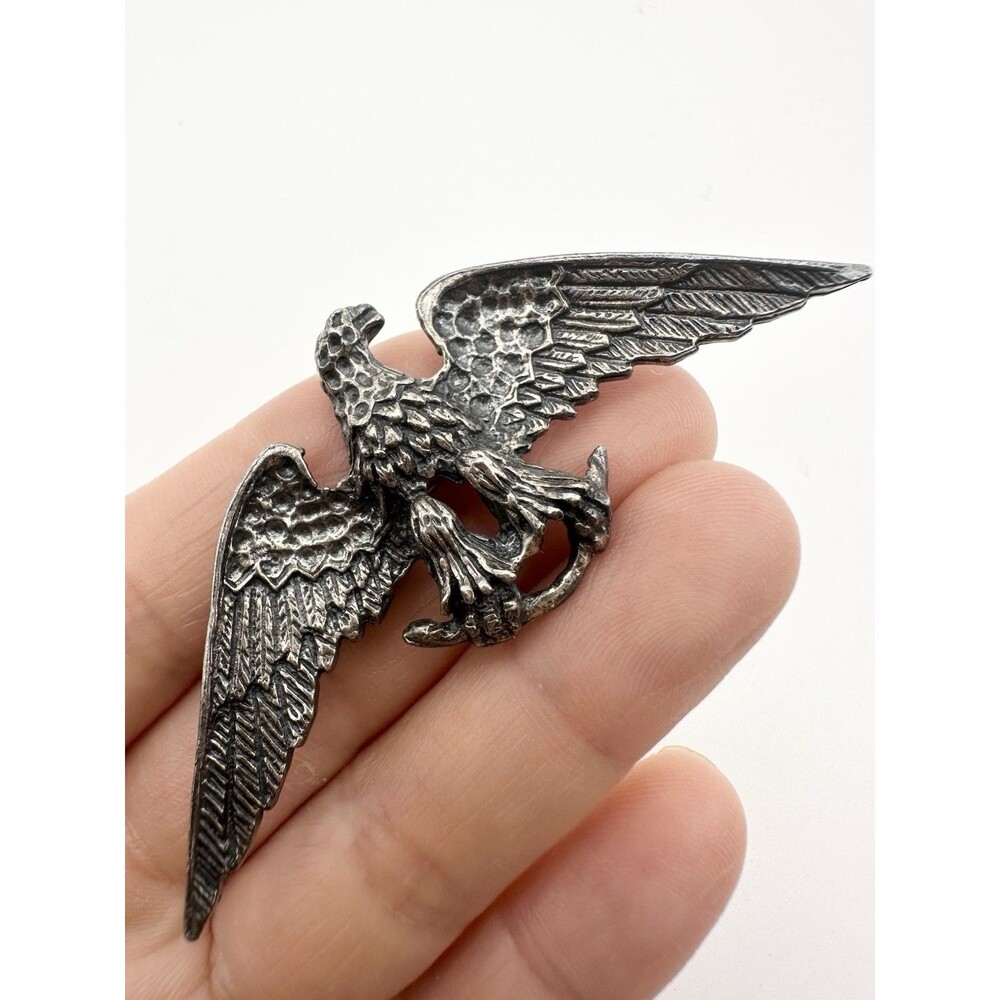 Zentall Silvertone Eagle Brooch Pin 3"